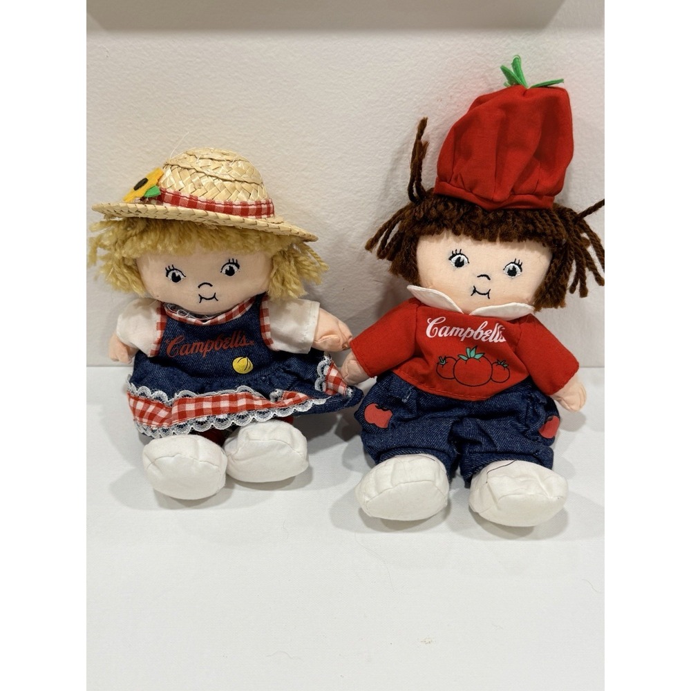Vtg Campbells Soup Kids Beanie Plush Baby Dolls Lot of 2 2000 Tomato Onion